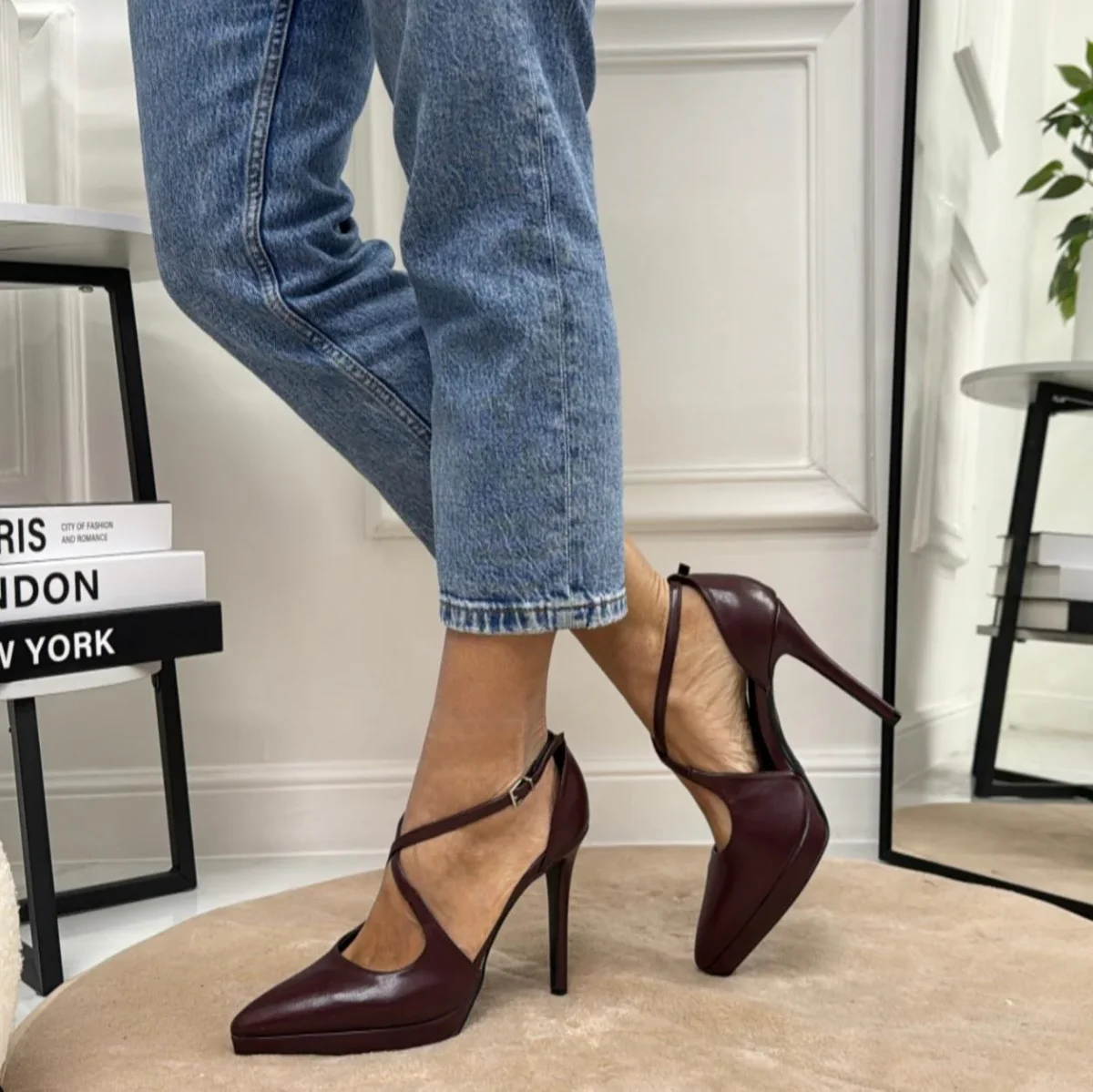 Ily - Decolleté Donna Scarpe Tacco Punta Plateau Casual Elegante Eco Pelle Bordeaux - immagine 3