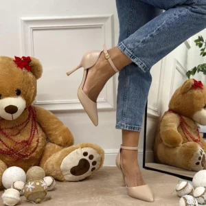 Liora - Décolleté Donna Cinturino Tacco Spillo Basso Elegante Nude