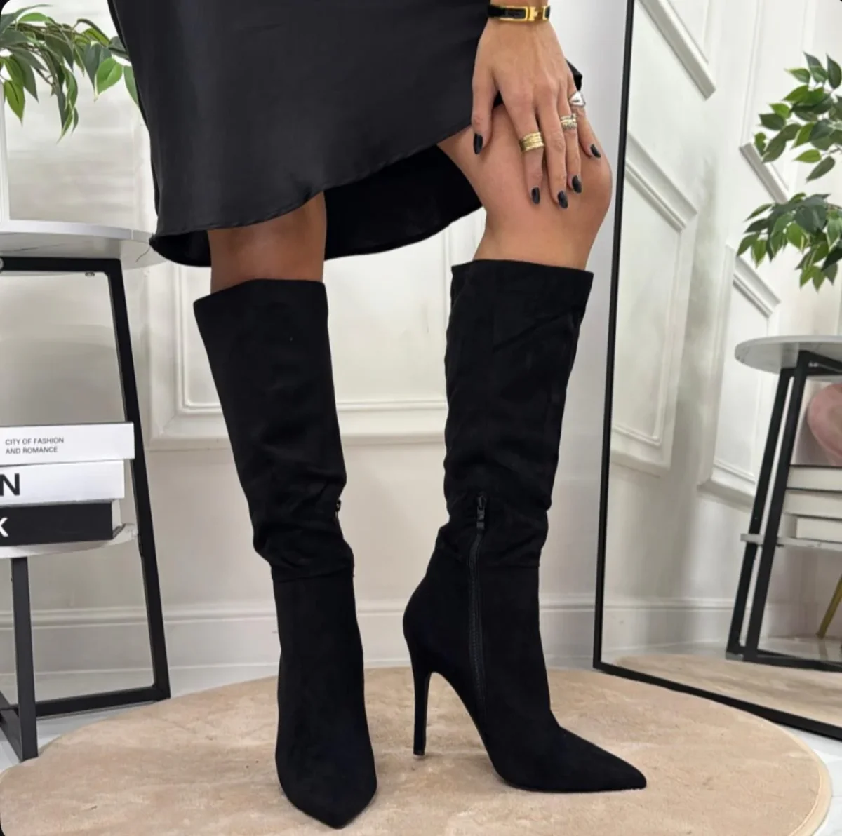 Clelia - Stivale Donna Alto Tacco Punta Casual Elegante Nero - immagine 6