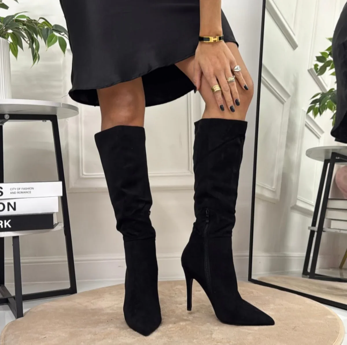 Clelia - Stivale Donna Alto Tacco Punta Casual Elegante Nero - immagine 4