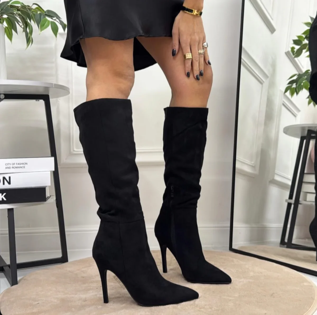 Clelia - Stivale Donna Alto Tacco Punta Casual Elegante Nero - immagine 2