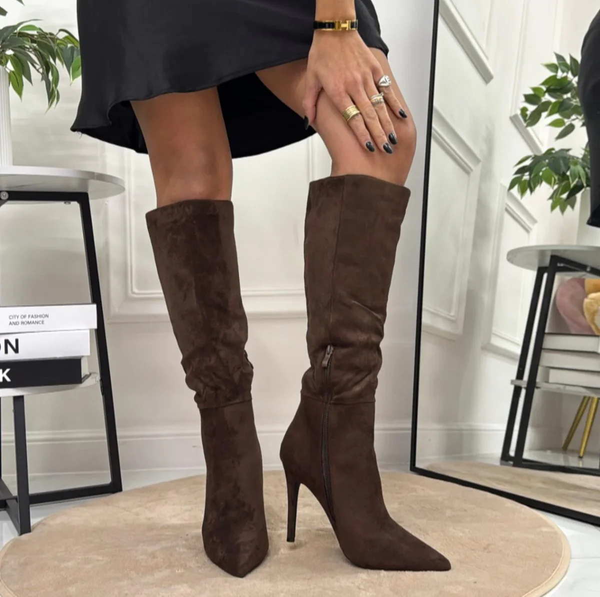 Clelia - Stivale Donna Alto Tacco Punta Casual Elegante Marrone - immagine 4