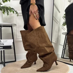 Loreley - Stivale Donna Alto Tacco Punta Casual Elegante Marrone