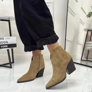 Allison - Stivale Donna Basso Texani Tacco Punta Beige