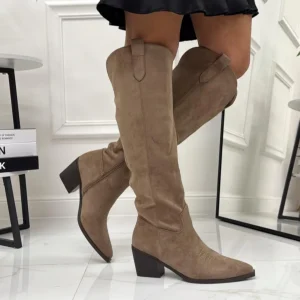 Aris - Stivale Donna Texano Alto Tacco Punta Casual Khaki