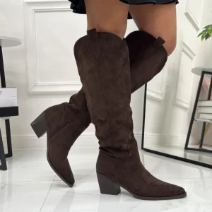 Aris - Stivale Donna Texano Alto Tacco Punta Casual Marrone