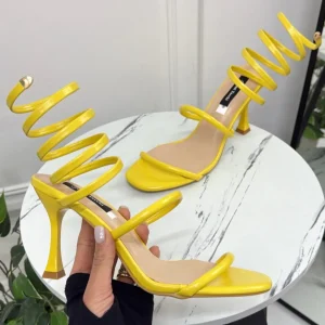 Ester - Sandalo Donna Scarpa Tacco Spillo Punta Giallo