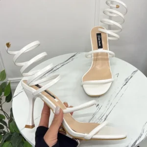 Ester - Sandalo Donna Scarpa Tacco Spillo Punta Bianco