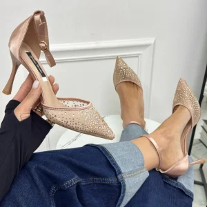 Miranda - Décolleté a Punta Strass con Cinturino alla Caviglia Nude