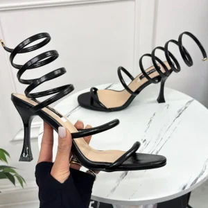 Ester - Sandalo Donna Scarpa Tacco Spillo Punta Nero