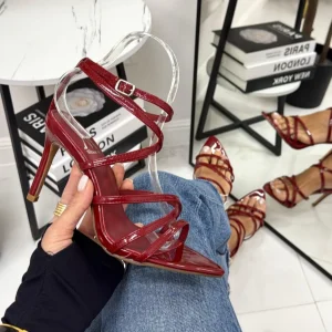 Almi - Sandalo con Tacco a Punta con Cinturino alla Caviglia Bordeaux