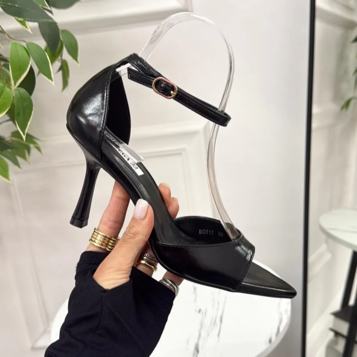 Ely - Sandalo Donna Tacco Spillo Punta Nero - immagine 4