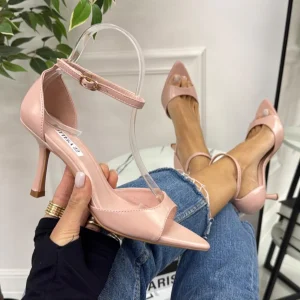 Ely - Sandalo Donna Tacco Spillo Punta Nero Rosa