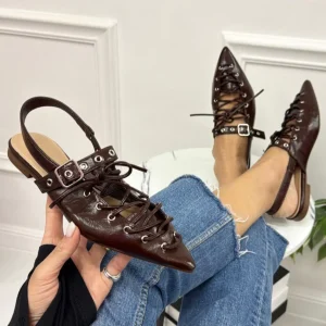 Trisha - Scarpe Donna Ballerine Cinturini Comode Marrone