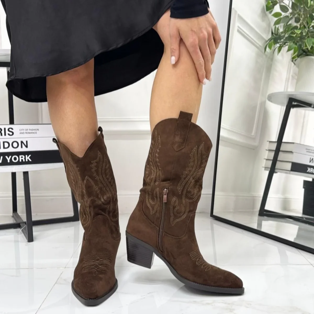 Hermine - Stivale Alto Tacco Donna Texano Marrone - immagine 4