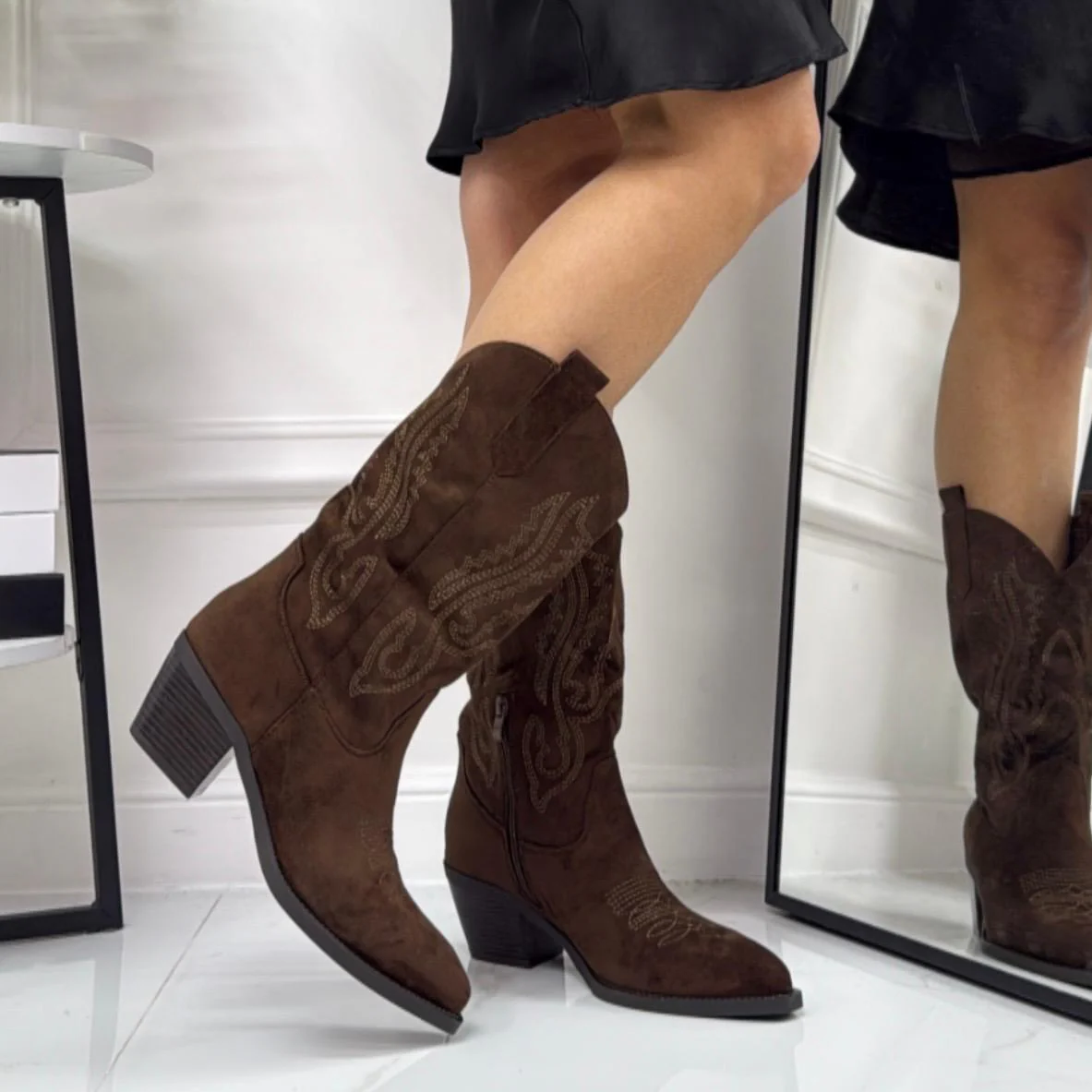 Hermine - Stivale Alto Tacco Donna Texano Marrone - immagine 3