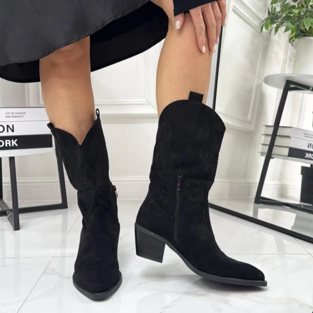 Hermine - Stivale Alto Tacco Donna Texano Nero - immagine 3