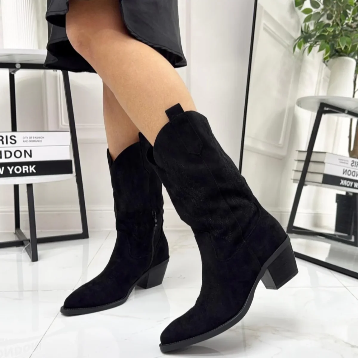 Hermine - Stivale Alto Tacco Donna Texano Nero - immagine 2