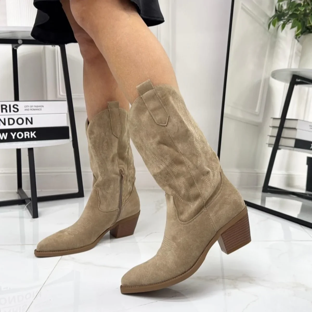 Hermine - Stivale Alto Tacco Donna Texano Khaki - immagine 2