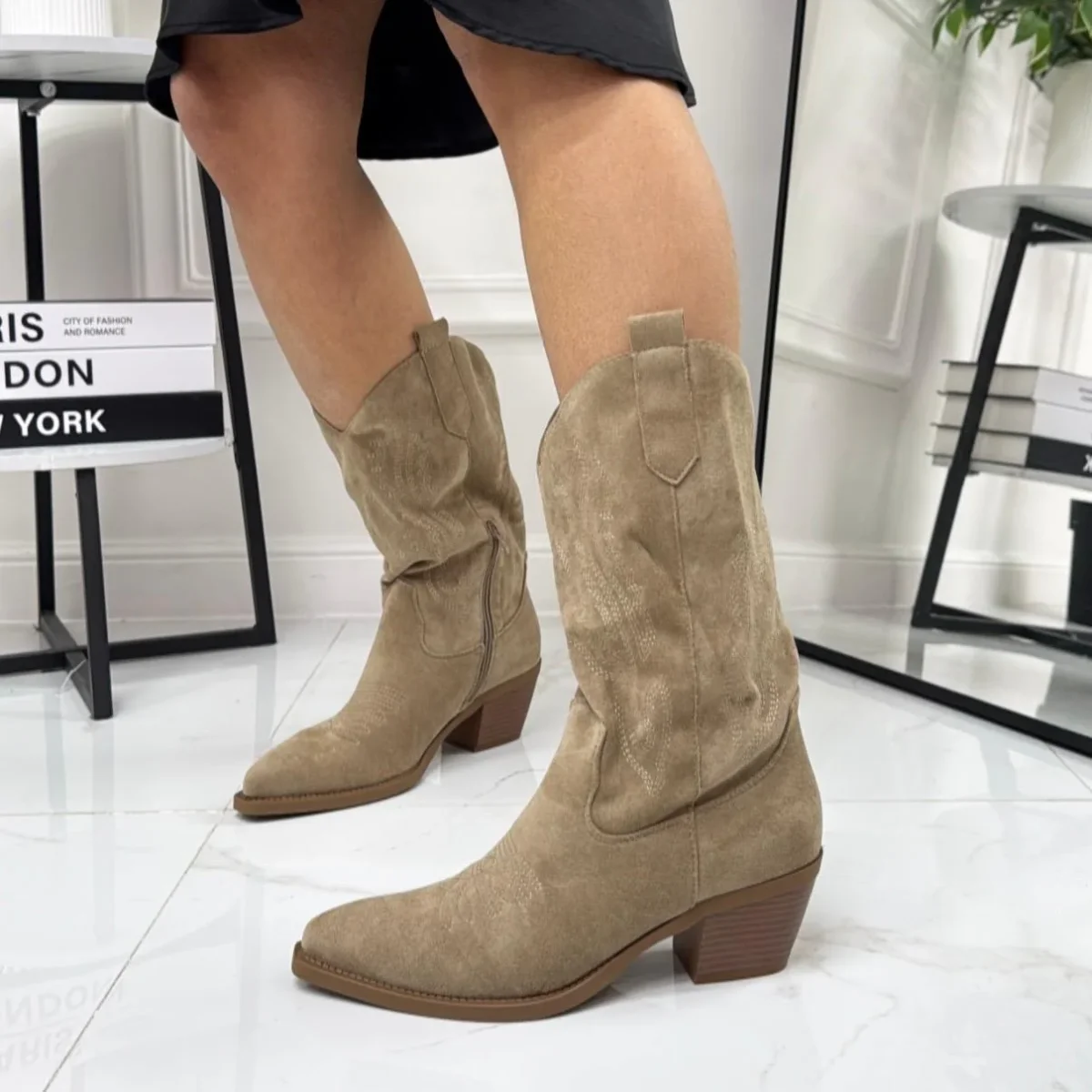 Hermine - Stivale Alto Tacco Donna Texano Khaki - immagine 3