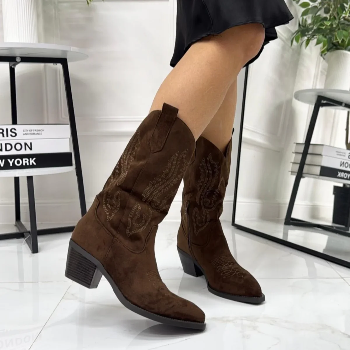 Hermine - Stivale Alto Tacco Donna Texano Marrone - immagine 5