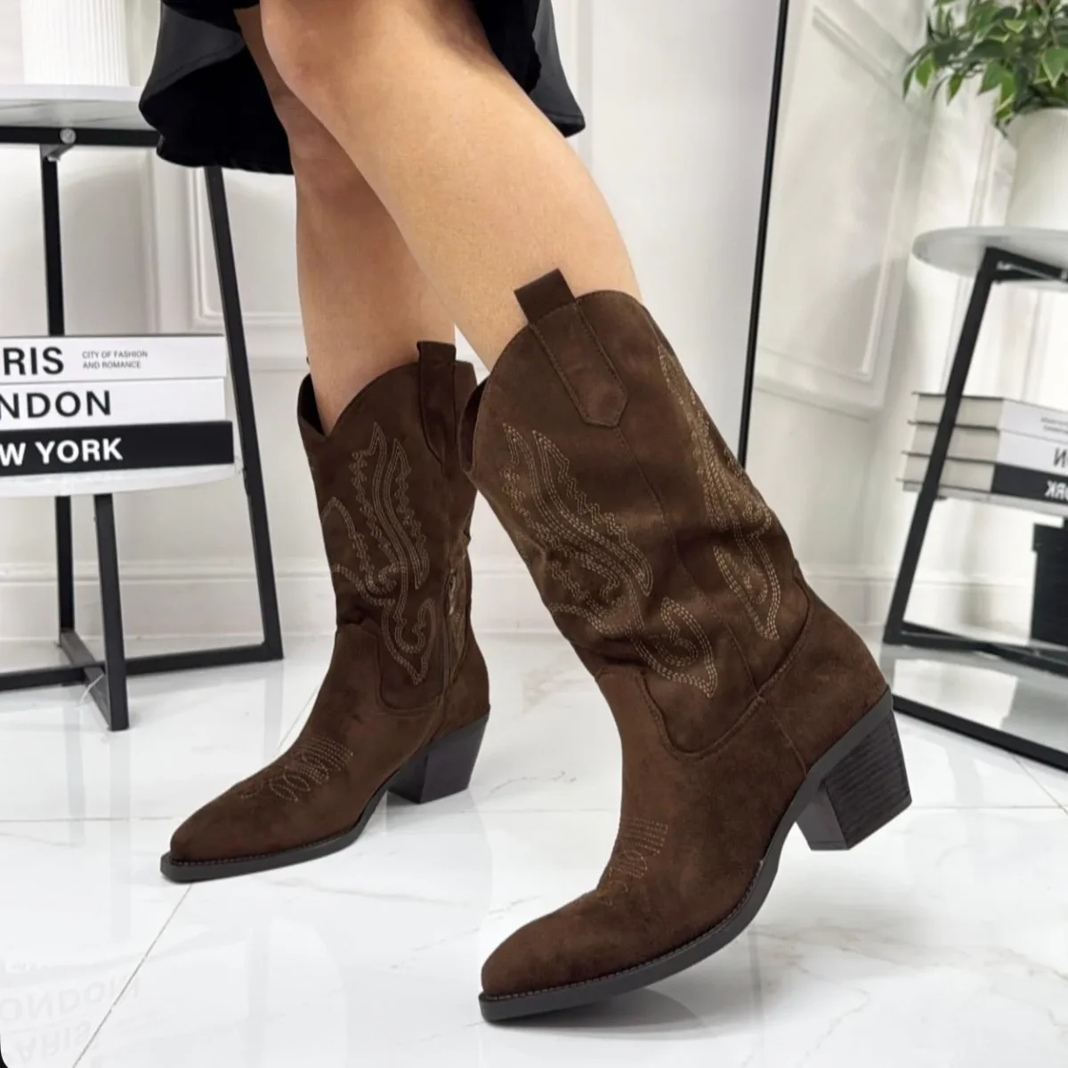 Hermine - Stivale Alto Tacco Donna Texano Marrone