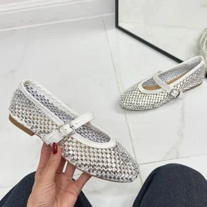 Marina - Scarpe Donna Ballerine Casual Strass Bianco
