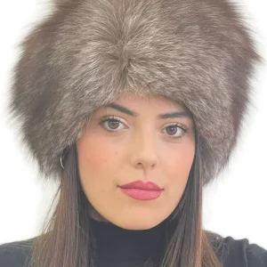 Colbacco in pelliccia di volpe argentata colore marrone