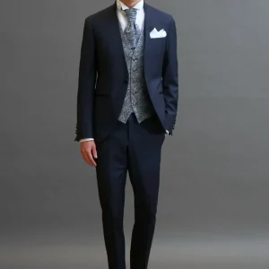 Spencer collo alla coreana in sablè di lana blu