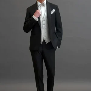 Smoking rever a scialle in lana nero