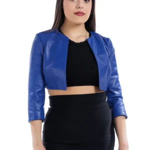 Corpetto in pelle donna con manica a tre quarti blu