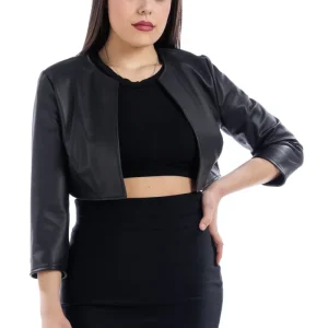 Corpetto in pelle donna con manica a tre quarti nero