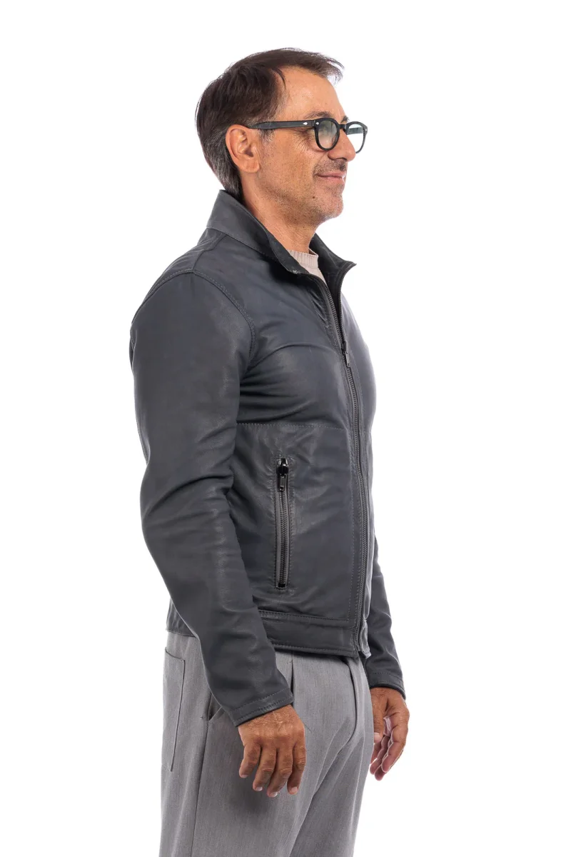 Giacca biker double face in pelle e camoscio uomo grigio - immagine 6