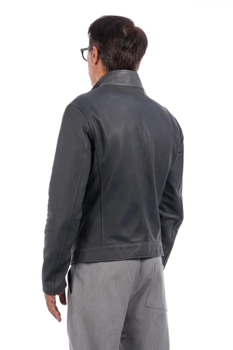 Giacca biker double face in pelle e camoscio uomo grigio - immagine 7