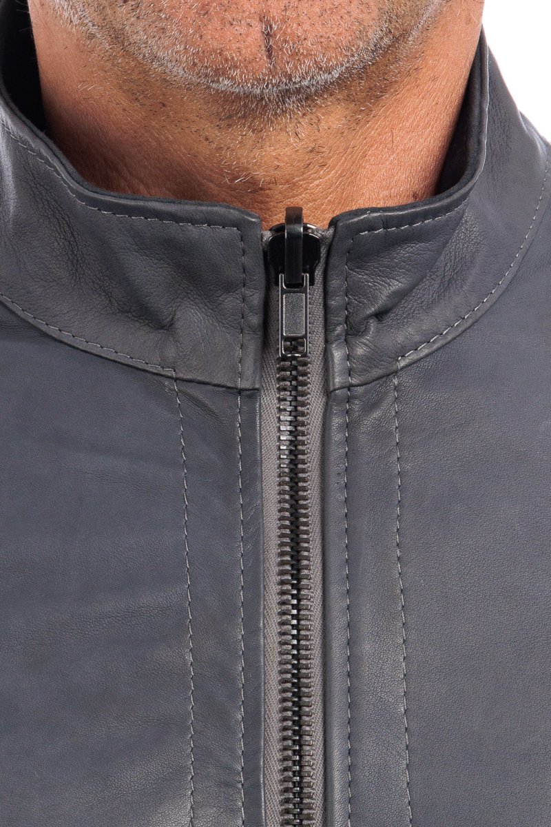 Giacca biker double face in pelle e camoscio uomo grigio - immagine 8