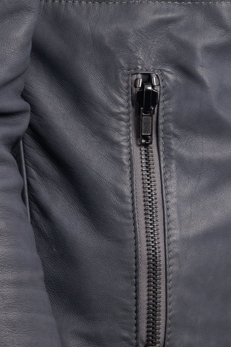 Giacca biker double face in pelle e camoscio uomo grigio - immagine 9