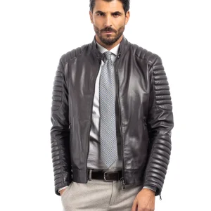Giacca biker in pelle uomo testa di moro - linea OVER