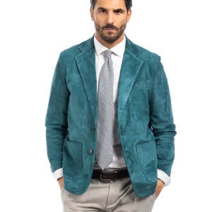 Giacca classica in camoscio uomo con spacchi laterali smeraldo