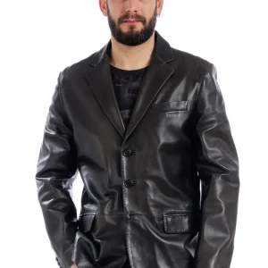 Giacca classica in pelle uomo con spacchi laterali