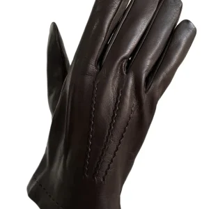 Guanto in vera pelle da uomo 3 stripes marrone foderato