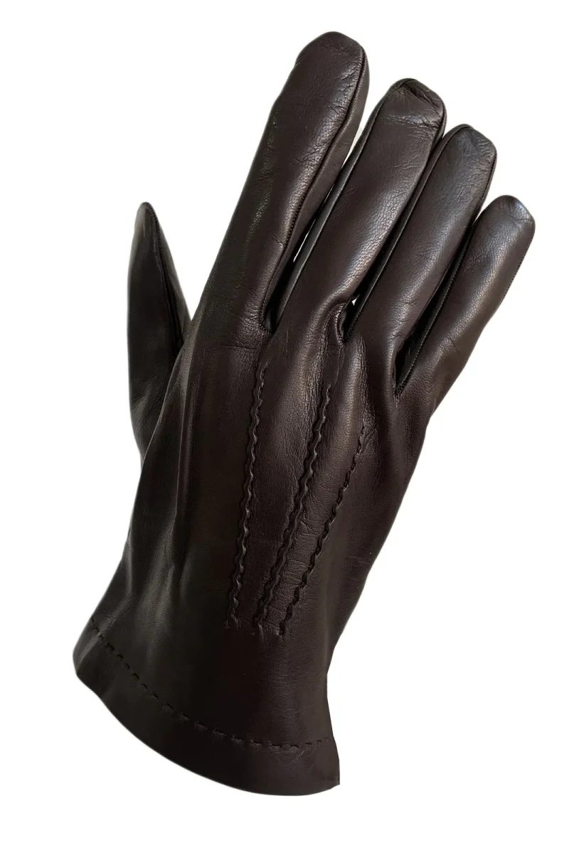 Guanto in vera pelle da uomo 3 stripes marrone foderato