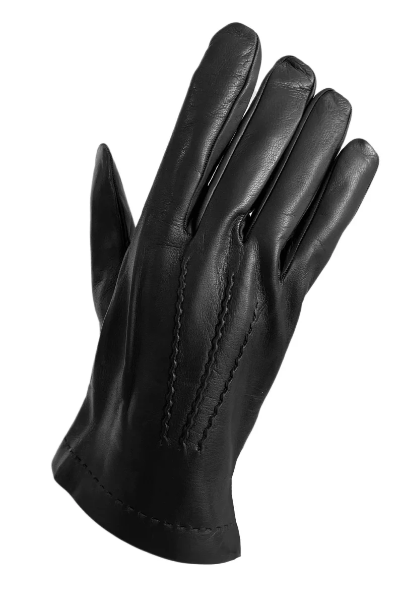 Guanto in vera pelle da uomo 3 stripes nero sfoderato - immagine 2