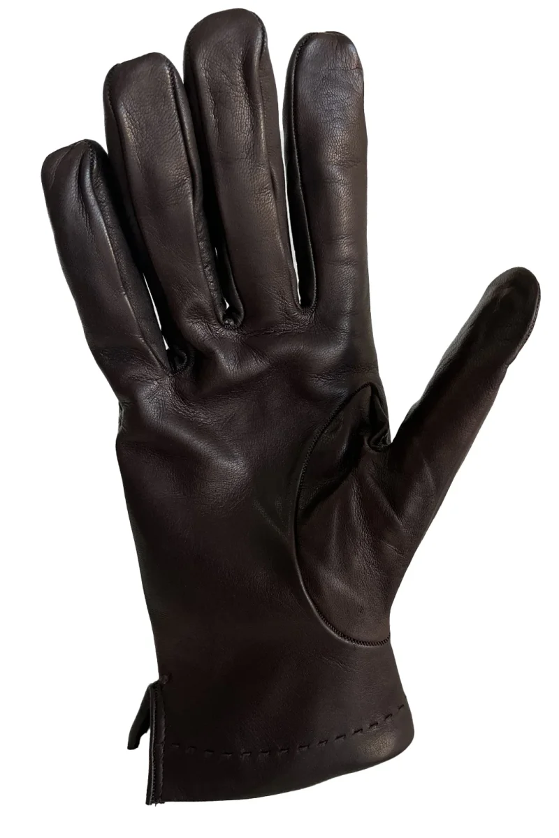 Guanto in vera pelle da uomo 3 stripes marrone foderato - immagine 3