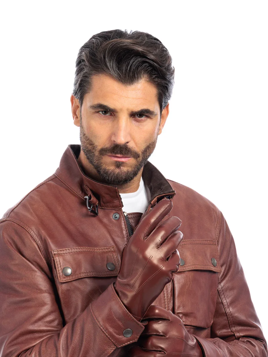 Guanto in vera pelle full touch da uomo marrone - immagine 4
