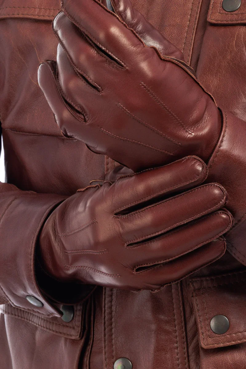 Guanto in vera pelle full touch da uomo marrone - immagine 3