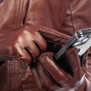 Guanto in vera pelle full touch da uomo marrone