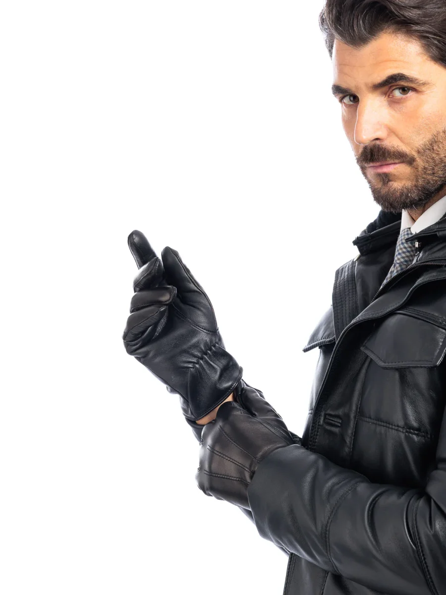 Guanto in vera pelle full touch da uomo nero - immagine 4