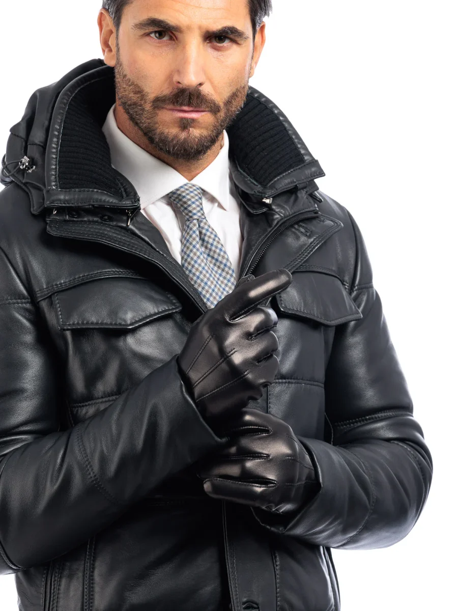 Guanto in vera pelle full touch da uomo nero - immagine 5