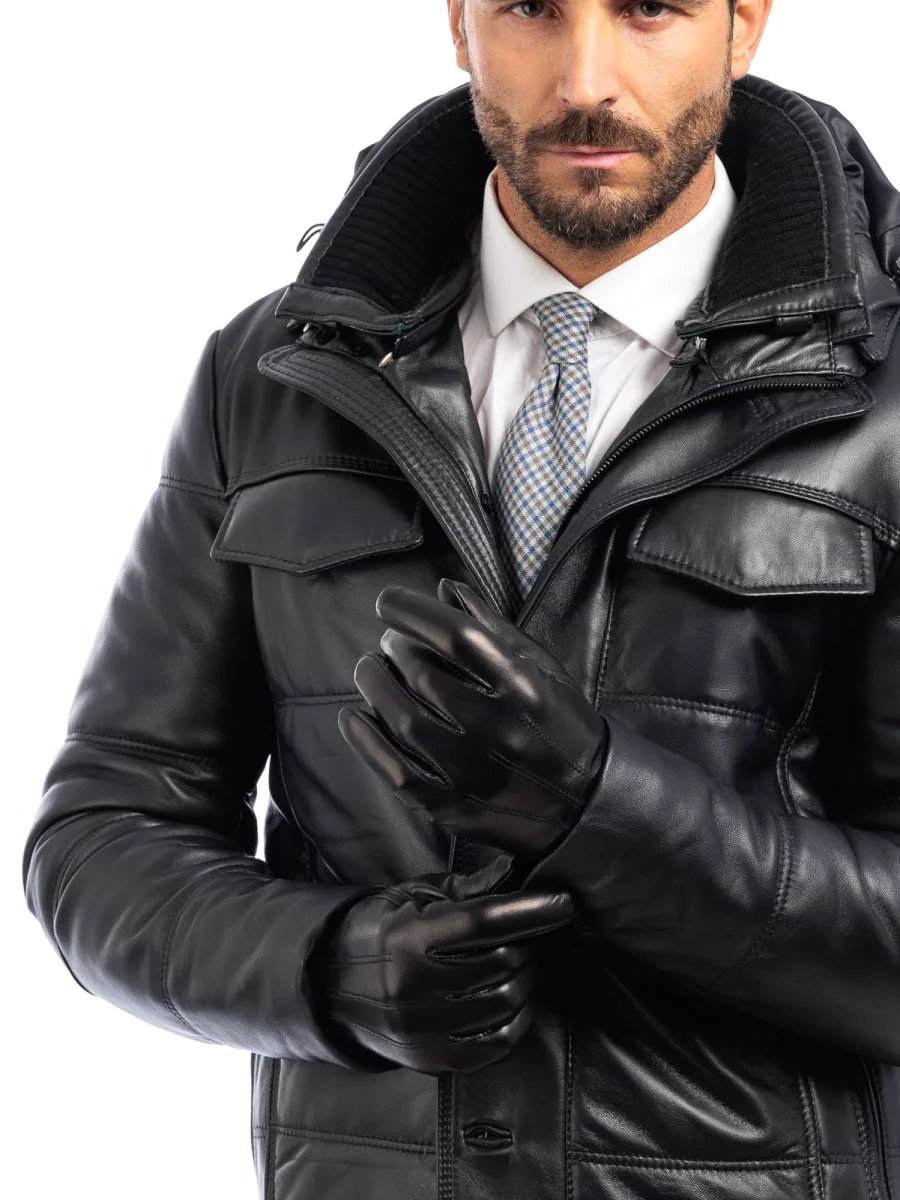 Guanto in vera pelle full touch da uomo nero - immagine 6