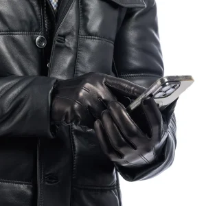 Guanto in vera pelle full touch da uomo nero